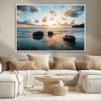 23879436-MGV-CV-36X24-Rocky Ocean Sunset Canvas Wall Art – Seaside Dramatic Seascape, Ocean Sunset Art Print for Coastal Modern Decor for Nature