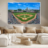 35800083-MGV-CV-36X24-Wrigley Field Baseball Stadium Canvas Wall Art – Packed Crowd Sports Stadium Print, City Skyline Baseball Field Canvas for Game