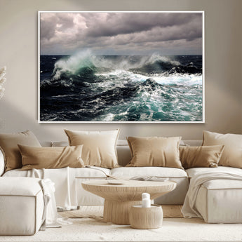 38622353-MGV-CV-36X24-Stormy Ocean Waves Canvas Wall Art – Framed Turbulent Sea Print, Large Nature Canvas for Coastal, Living Room, or Office Spaces