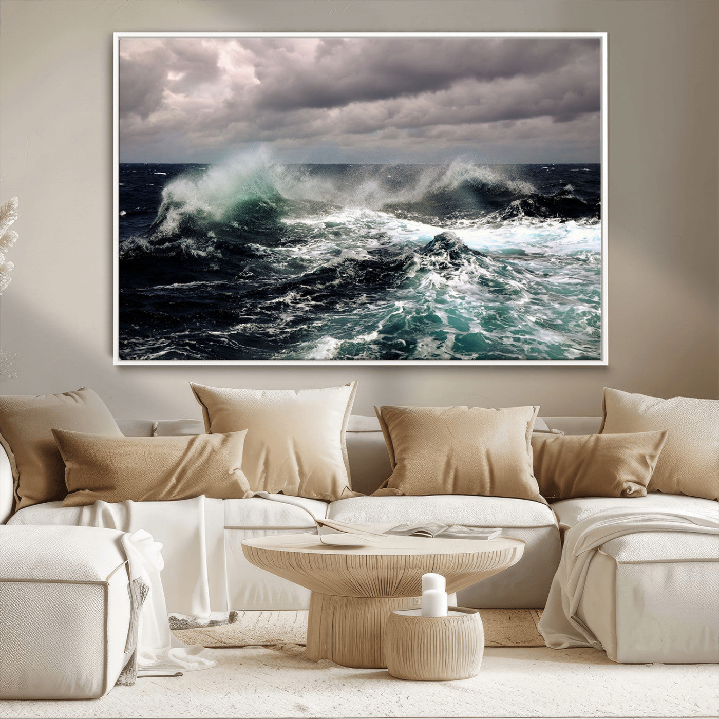 38622353-MGV-CV-36X24-Ocean Wave Wall Art – Dramatic Seascape Canvas Print with Stormy Sky and Crashing Sea, Bold Coastal Photography for Living Room,