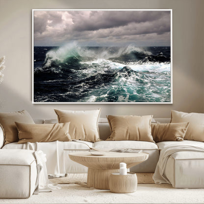 38622353-MGV-CV-36X24-Ocean Wave Wall Art – Dramatic Seascape Canvas Print with Stormy Sky and Crashing Sea, Bold Coastal Photography for Living Room,