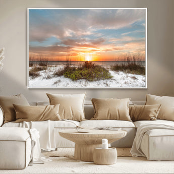 58266230-MGV-CV-36X24-Sunset Beach Canvas Wall Art – Coastal Ocean Landscape Print, Seaside Nature Art for Coastal Chic Decor, Living Room, Bedroom,