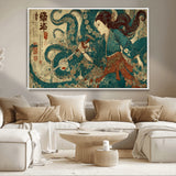 46837670-MGV-CV-36X24-Tsukioka Yoshitoshi Samurai Wall Art Print, Japanese Katana Warrior Canvas Wall Art, Octopus Sea Monster Canvas Print,