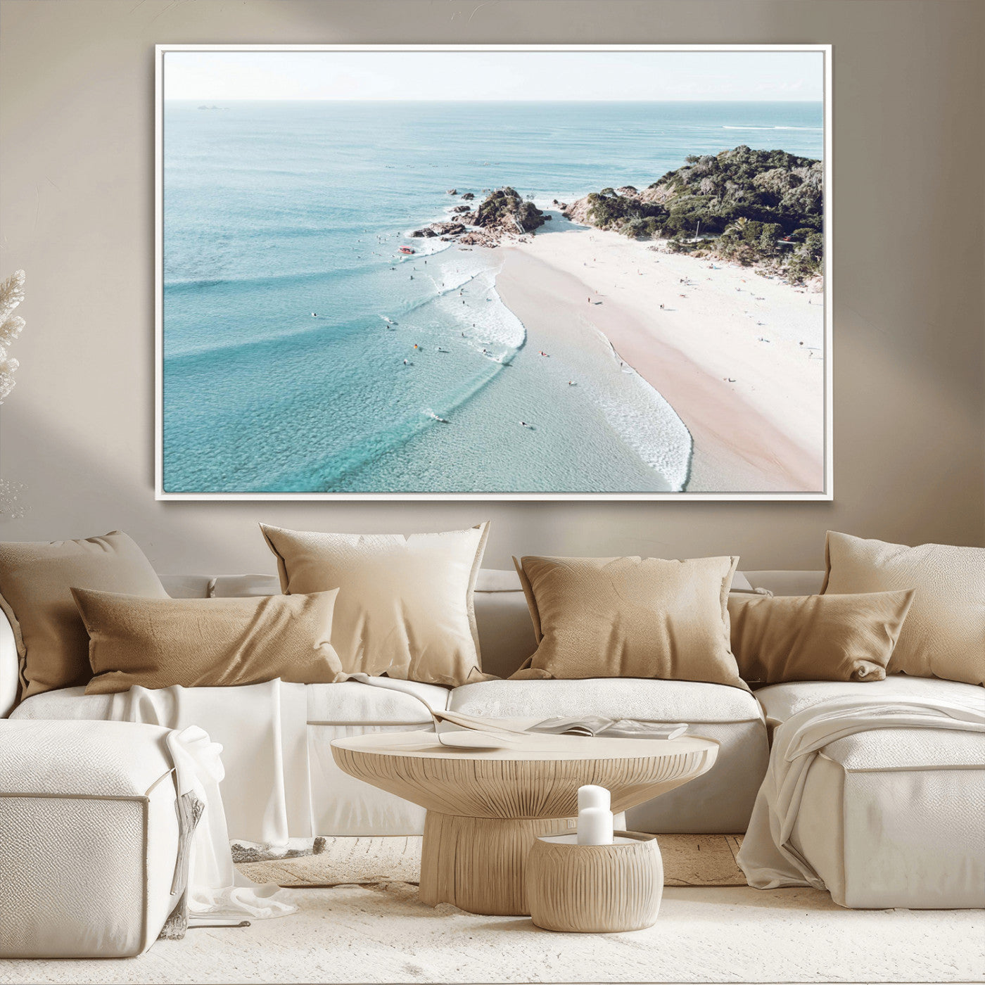 79395467-MGV-CV-36X24-Coastal Wall Art – Aerial Beach Canvas Print, Ocean Waves and Sandy Shore Photography Decor for Bedroom, Living Room, Office,