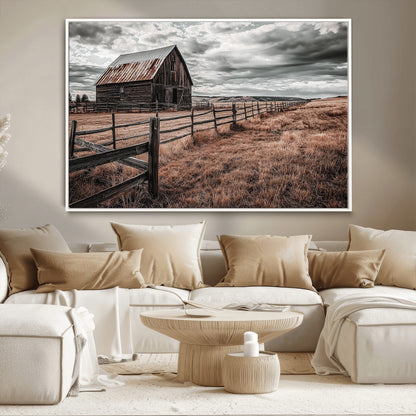 70676381-MGV-CV-36X24-Rustic Barn Wall Art – Weathered Farmhouse Canvas Print, Country Landscape Photography Decor for Bedroom, Living Room, Office,