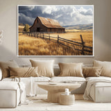 23718739-MGV-CV-36X24-Farmhouse Wall Art – Rustic Barn and Golden Wheat Field Canvas Print, Country Landscape Photography Decor for Bedroom, Living