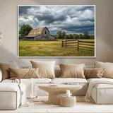 39409517-MGV-CV-36X24-Rustic Barn Wall Art – Weathered Farmhouse and Storm Clouds Canvas Print, Country Landscape Photography Decor for Bedroom, Living