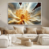 20862576-MGV-CV-36X24-Golden Abstract Flower Canvas Wall Art – Modern Botanical Bloom Print, Elegant Floral Artwork for Living Room, Bedroom, Office