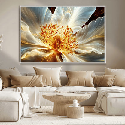 20862576-MGV-CV-36X24-Golden Abstract Flower Canvas Wall Art – Modern Botanical Bloom Print, Elegant Floral Artwork for Living Room, Bedroom, Office
