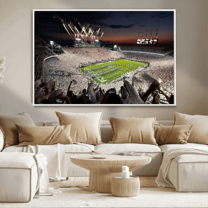 11221988-MGV-FC-36X24_White-Football Stadium Wall Art – Game Day Crowd with Fireworks, Sports Fan Photography Print, Stadium Decor for Man Cave, Bar, or