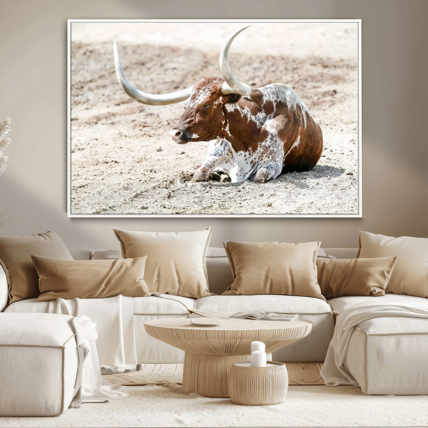 89096667-MGV-CV-36X24-Texas Longhorn Wall Art – Rustic Western Canvas Print, Cattle Photography Decor for Ranch House, Living Room, Office, Man Cave
