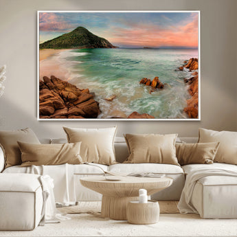 53831025-MGV-CV-36X24-Coastal Landscape Wall Art – Tropical Beach Ocean Canvas Print, Sunset Mountain View Photography Decor for Living Room, Bedroom,