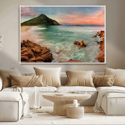 53831025-MGV-CV-36X24-Coastal Landscape Wall Art – Tropical Beach Ocean Canvas Print, Sunset Mountain View Photography Decor for Living Room, Bedroom,