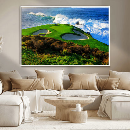 34181847-MGV-CV-36X24-Coastal Golf Course Wall Art – Panoramic Ocean Fairway Canvas Print, Scenic Sports Photography Decor for Office, Man Cave, Living