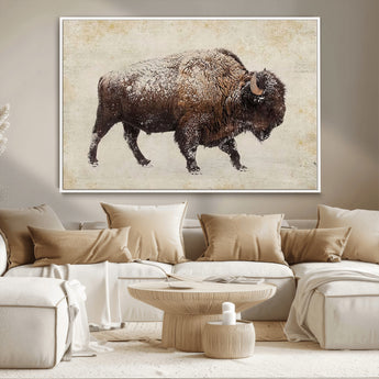 54810031-MGV-CV-36X24-Western Wall Art – Snow Covered Bison Canvas Print, Rustic Wildlife Photography Decor for Bedroom, Living Room, Office, Lodge,