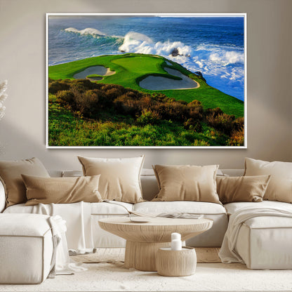 13644055-MGV-CV-36X24-Golf Wall Art – Oceanfront Green Canvas Print, Scenic Coastal Course Photography Decor for Bedroom, Living Room, Office, Sports