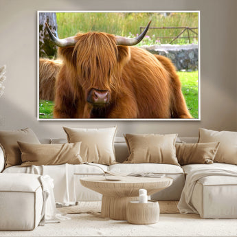68411138-MGV-CV-36X24-Farmhouse Wall Art – Highland Cow Canvas Print, Rustic Country Cattle Photography Decor for Bedroom, Living Room, Office, Ranch,