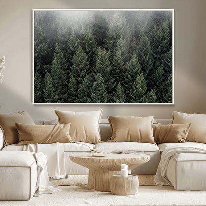 84059409-MGV-CV-36X24-Forest Wall Art – Misty Evergreen Trees Canvas Print, Tranquil Nature Photography Decor for Bedroom, Living Room, Office, Cabin or