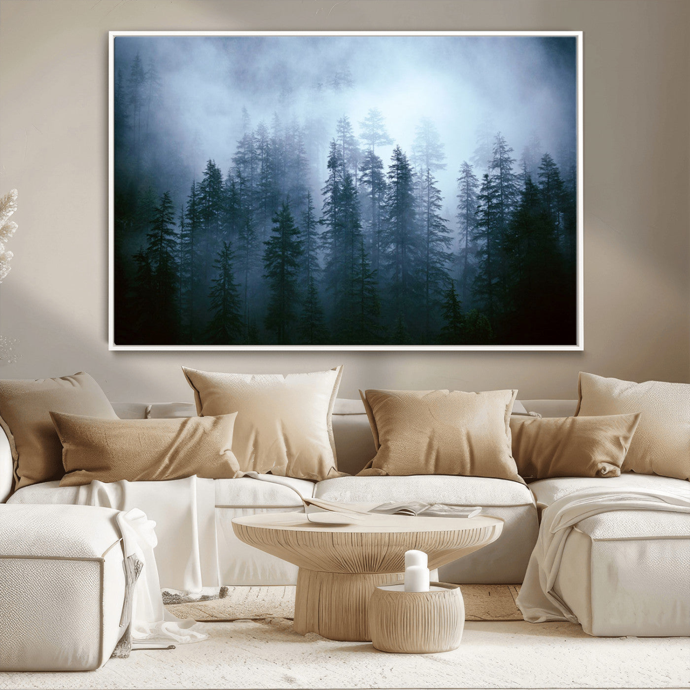 93439624-MGV-CV-36X24-Forest Wall Art – Misty Pine Trees Canvas Print, Moody Nature Photography Decor for Bedroom, Living Room, Office, Cabin, Lodge or
