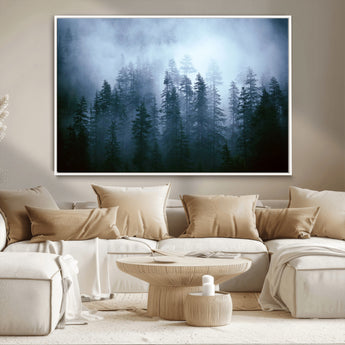 93439624-MGV-CV-36X24-Forest Wall Art – Misty Pine Trees Canvas Print, Moody Nature Photography Decor for Bedroom, Living Room, Office, Cabin, Lodge or