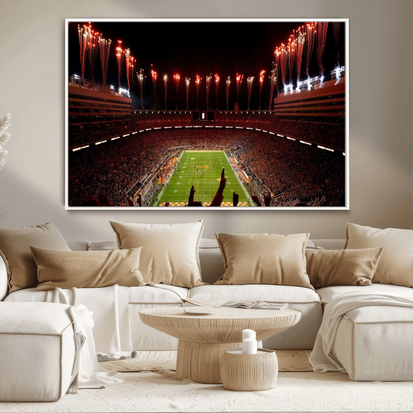 73358115-MGV-CV-36X24-Neyland Stadium Wall Art – Panoramic Tennessee Volunteers Night Game Canvas Print, Fireworks Football Celebration Sports Decor for
