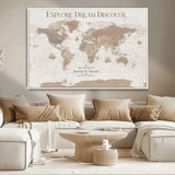 56148717-MGV-CV-36X24-Personalized World Map Wall Art – Neutral Beige & Brown Vintage Adventure Travel Map with Custom Couple Names, Classic Wall Decor