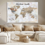 30792405-MGV-CV-36X24-Personalized World Map Wall Art – Rustic Beige Adventure Travel Map with Custom Couple Names, Vintage Wall Decor for Home or