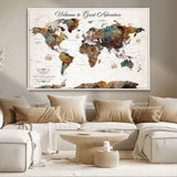 67029173-MGV-CV-36X24-Personalized World Map Wall Art – Colorful Vintage Adventure Travel Map with Custom Couple Names, Rustic Wall Decor for Home,