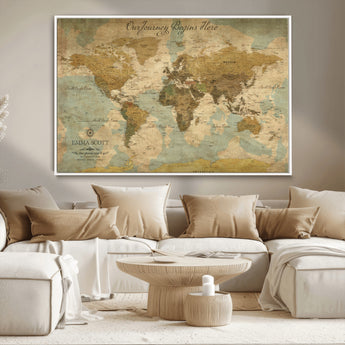 54795344-MGV-CV-36X24-Personalized World Map Wall Art – Vintage Adventure Travel Map with Custom Names, Rustic Wall Décor for Couples, Families