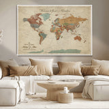 43497401-MGV-CV-36X24-Personalized World Map Wall Art – Vintage Rustic Adventure Travel Map with Custom Couple Names, Welcome to Great Adventure Wall