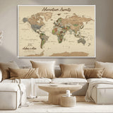53442996-MGV-CV-36X24-Personalized World Map Wall Art – Adventure Awaits Vintage Travel Map with Custom Couple Names, Rustic Wall Decor for Home,