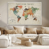 24737989-MGV-CV-36X24-Personalized World Map Wall Art – Colorful Vintage Adventure Travel Map with Custom Names, Unique Wall Decor for Couples,