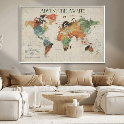 24737989-MGV-CV-36X24-Personalized World Map Wall Art – Colorful Vintage Adventure Travel Map with Custom Names, Unique Wall Decor for Couples,