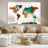 95876117-MGV-CV-36X24-Personalized World Map Wall Art – Colorful Watercolor Travel Map with Custom Names, Romantic Wall Decor for Couples, Wedding or
