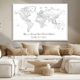 43438578-MGV-CV-36X24-Personalized World Map Wall Art – Black and White Minimal Travel Map with Custom Names, Elegant Wall Decor for Couples, Wedding or