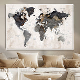 MGV-FC-36X24 - World Map Wall Art Canvas Print, Framed Rustic Map Art Picture Print, Antique Map Perfect Rustic Explorer Decor Artwork
