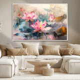 18414-MGV-CV-36X24-Pink Lotus Wall Art Canvas Print, Framed Water Lily Art Picture Print, Dreamy Floral Perfect Dreamy Botanical Decor Artwork