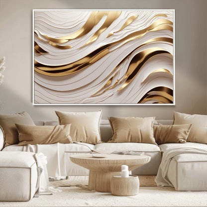 41237-MGV-CV-36X24-Gold Waves Wall Art Canvas Print, Framed Elegant Flow Art Picture Print, Luxury Layers Perfect Minimal Luxe Decor Artwork
