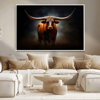 12484-MGV-CV-36X24-Texas Longhorn Wall Art Canvas Print, Framed Western Bull Art Picture Print, Moody Cattle Perfect Moody Western Decor Artwork