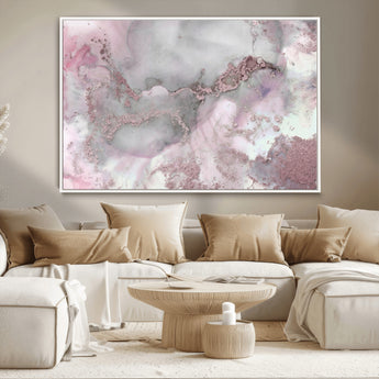 16416-MGV-CV-36X24-Blush Marble Wall Art Canvas Print, Framed Rose Gold Art Picture Print, Pink Cloudy Perfect Modern Glam Decor Artwork