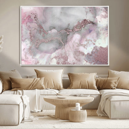 16416-MGV-CV-36X24-Blush Marble Wall Art Canvas Print, Framed Rose Gold Art Picture Print, Pink Cloudy Perfect Modern Glam Decor Artwork