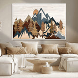 80300-MGV-CV-36X24-Geometric Mountains Wall Art Canvas Print, Framed Stylized Trees Art Picture Print, Graphic Forest Perfect Rustic Abstract Decor
