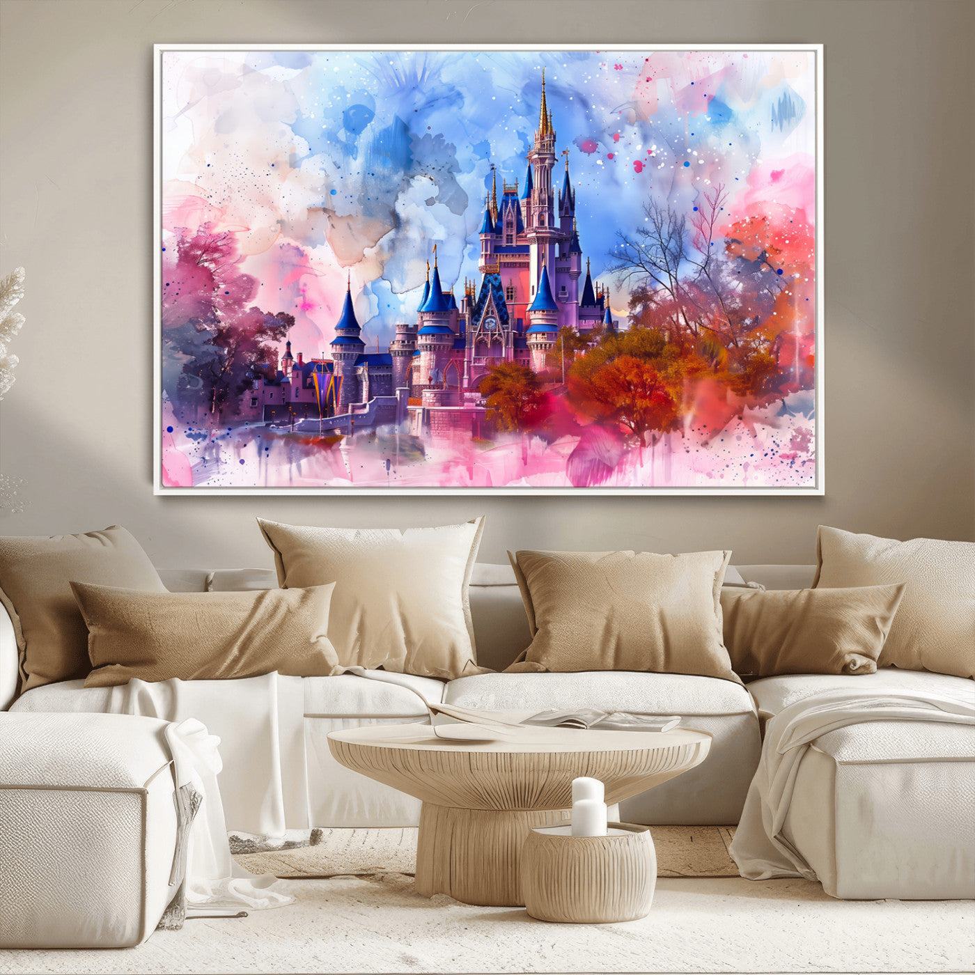 15129-MGV-CV-36X24-Disney Castle Wall Art Canvas Print, Framed Cinderella Palace Art Picture Print, Fantasy Kingdom Perfect Whimsical Fairytale Decor
