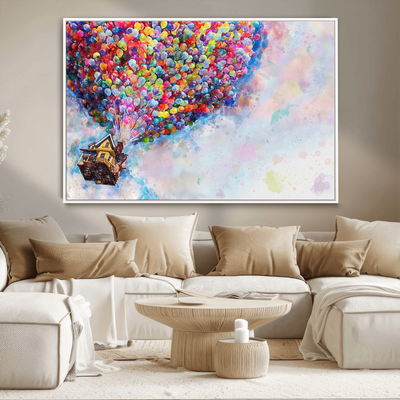 18792-MGV-CV-36X24-Up Movie House Wall Art Canvas Print, Framed Carls Journey Art Picture Print, Up Inspired Perfect Animated Whimsical Decor Artwork