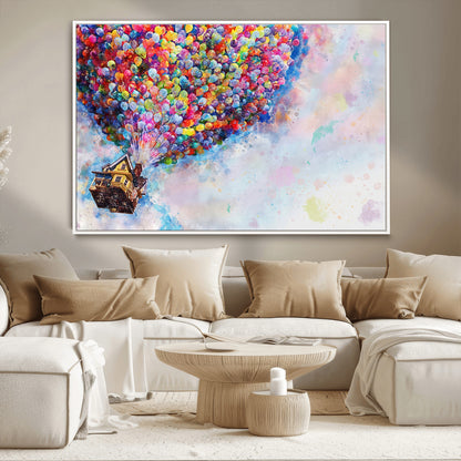 18792-MGV-CV-36X24-Up Movie House Wall Art Canvas Print, Framed Carls Journey Art Picture Print, Up Inspired Perfect Animated Whimsical Decor Artwork