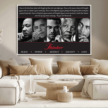 45112-MGV-CV-36X24-Black Icons Wall Art Canvas Print, Framed Thinker Art Picture Print, Motivational Quote Perfect Cultural Modern Decor Artwork