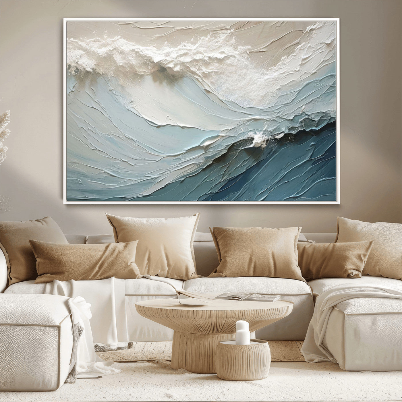 53646-MGV-CV-36X24-Ocean Wave Wall Art Canvas Print, Framed Textured Seascape Art Picture Print, Modern Ocean Perfect Minimal Coastal 2/2 Decor
