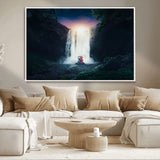 56359-MGV-CV-36X24-Lilo Stitch Wall Art Canvas Print, Framed Stitch Angel Art Picture Print, Cartoon Waterfall Perfect Tropical Fantasy Decor Artwork