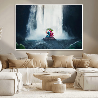 32259-MGV-CV-36X24-Stitch Angel Wall Art Canvas Print, Framed Stitch Waterfall Art Picture Print, Cartoon Couple Perfect Moody Fantasy Decor Artwork