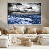 91043-MGV-CV-36X24-Stormy Ocean Wall Art Canvas Print, Framed Moody Seascape Art Picture Print, Monochrome Sea Perfect Coastal Drama Decor Artwork